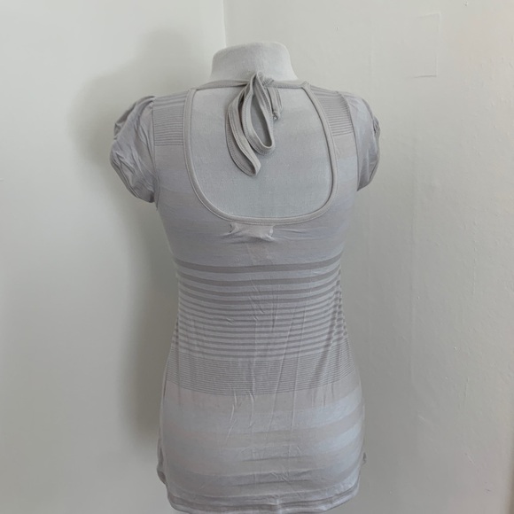 VTG 2000 y2k OP Soft T Shirt Long Stripe Emo Tie Back Cap Sleeve Blue Gray - Picture 7 of 13